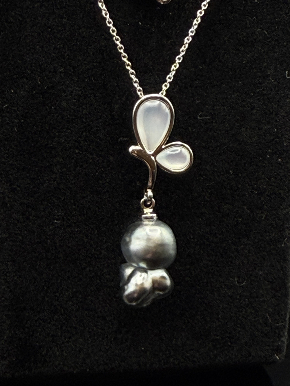 Seawater Tahitian Platinum Baroque Pearl Butterfly Pendant Necklace